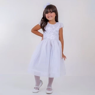 vestido branco batizado infantil daminha menina escaline