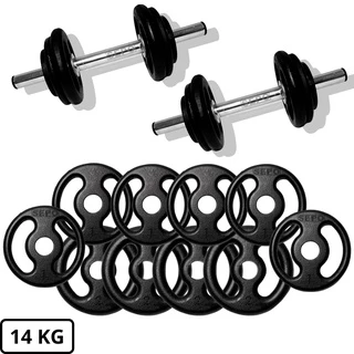 Kit Halteres de Anilhas e Barras Fitness - 16 Peças