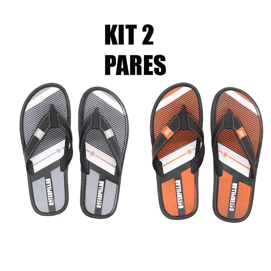 chinelo caterpillar kit com dois pares juntos 1 preto 1 laranja