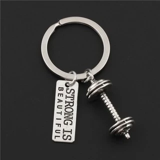 1Pc Ginásio Barbell Chaveiro Forte É Lindo Presente Masculino Pingentes De Fitness Jóias Esportivas