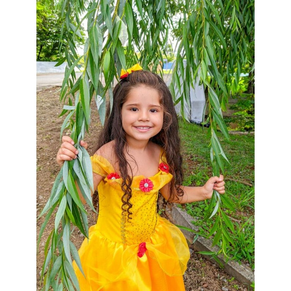 Compra online de Fantasia de A Bela e a Fera para meninas, Natal,  Halloween, Carnaval, Vestido Extravagante, Princesa Belle, Festa de  Aniversário, Vestido de Baile Amarelo 3 4 5 6 7 8 9 10 Anos