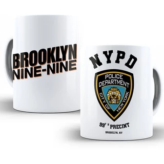 Brooklyn 99 Kaffeetasse – New York Police Nine Nine Precinct, Weiß Mit Schwarzem Rand & Griff, 0,33 L