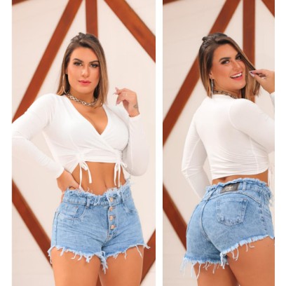 Short Jeans Cintura Alta Feminino Desfiado Roupas Femininas - R$ 58,41
