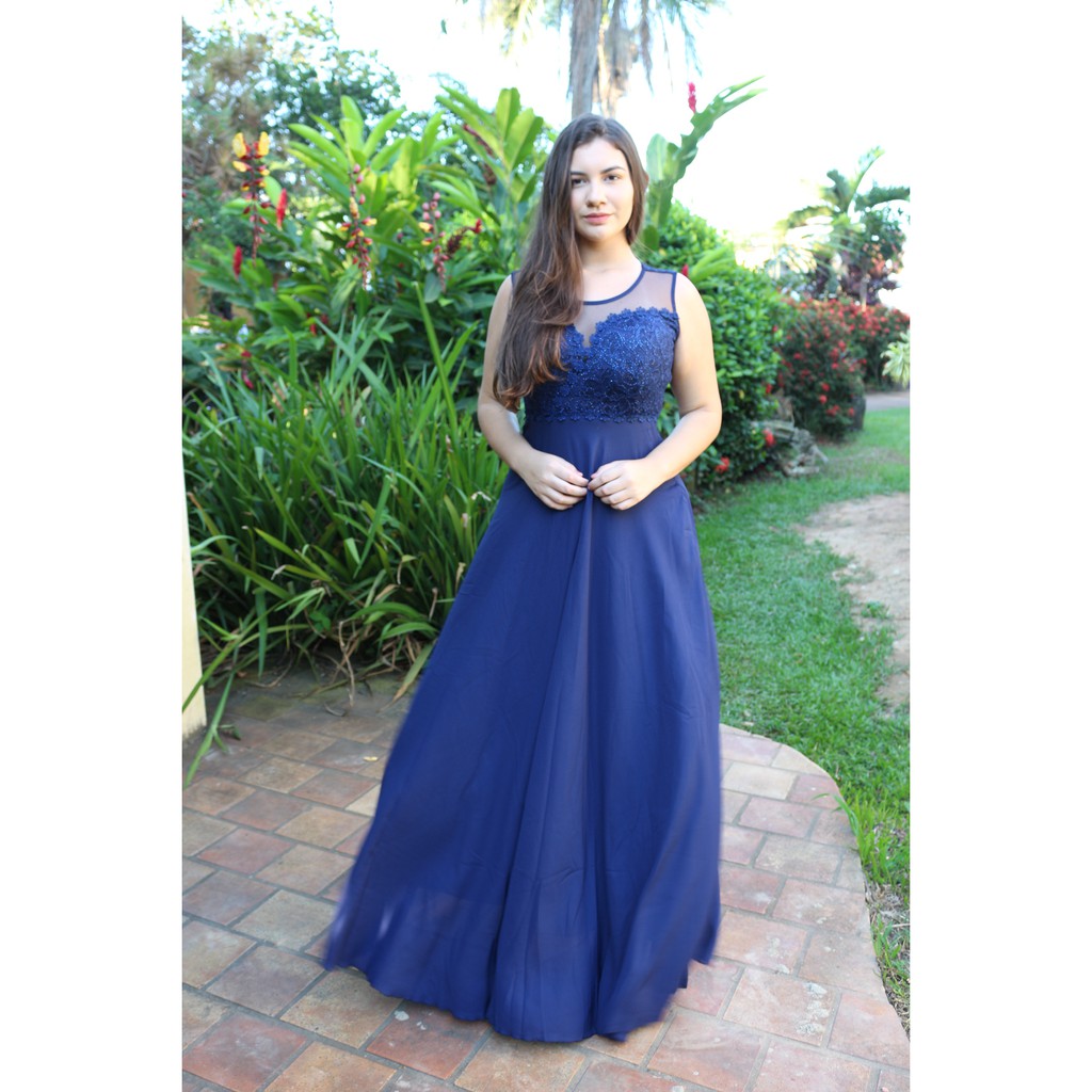 Vestido azul marinho para festa sales de casamento