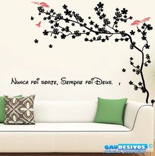 Adesivo Decorativo De Parede Galhos Grande Folhadas E Frase