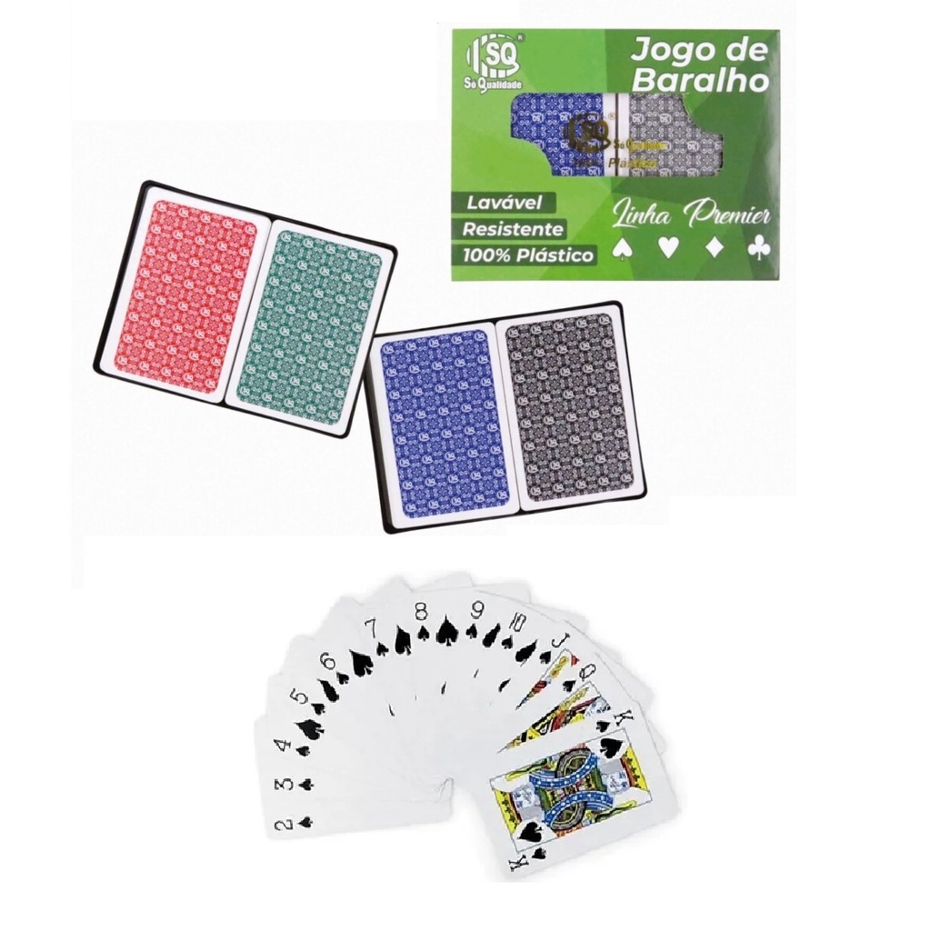 Jogo De Baralho Duplo - Qualidade Premium 108 cartas - Estojo Plástico  Prova D'água - Truco - Canastra - Buraco - Poker - Escorrega o Preço