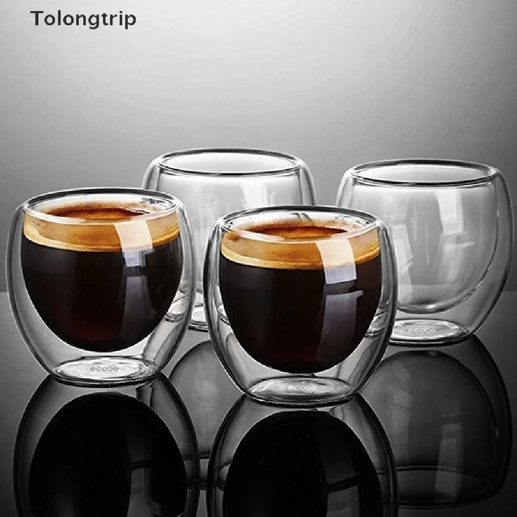 Tolongtrip Conjunto De Xícara De Chá / Copo Resistente Ao Calor De Parede Dupla Resistente Para Vinho / Cerveja / Copo De Café