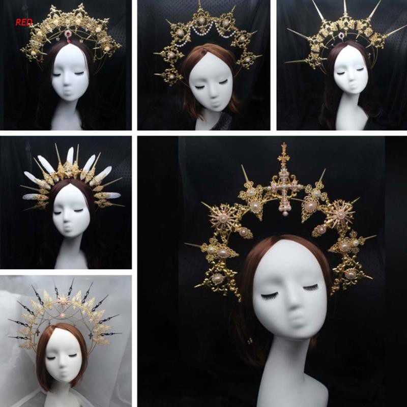 RED Gothic Lolita Tiara Crown Headband DIY Material Package Sun Goddess Halo Parts