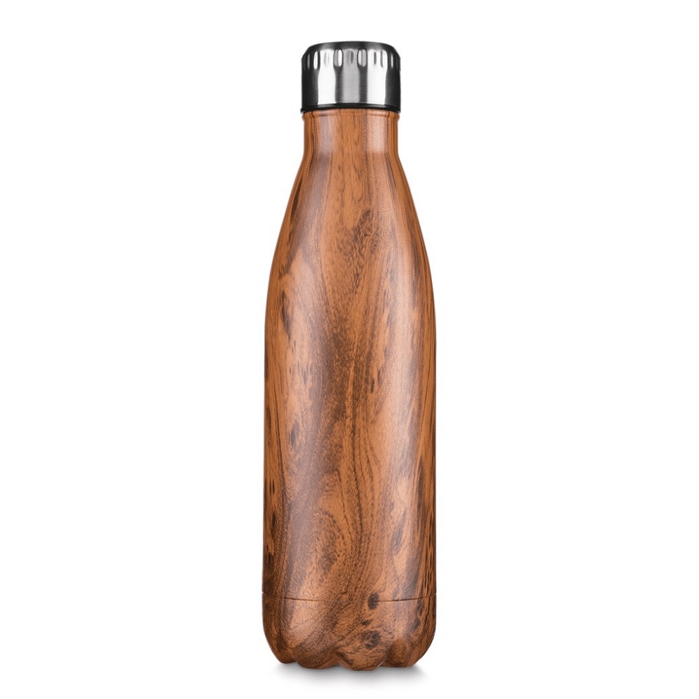 Garrafa Térmica 500 ml com Parede Dupla em Aço Inoxidável Esportiva Fitness Camping Madeira