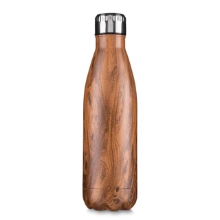 Garrafa Térmica 500 ml com Parede Dupla em Aço Inoxidável Esportiva Fitness Camping Madeira