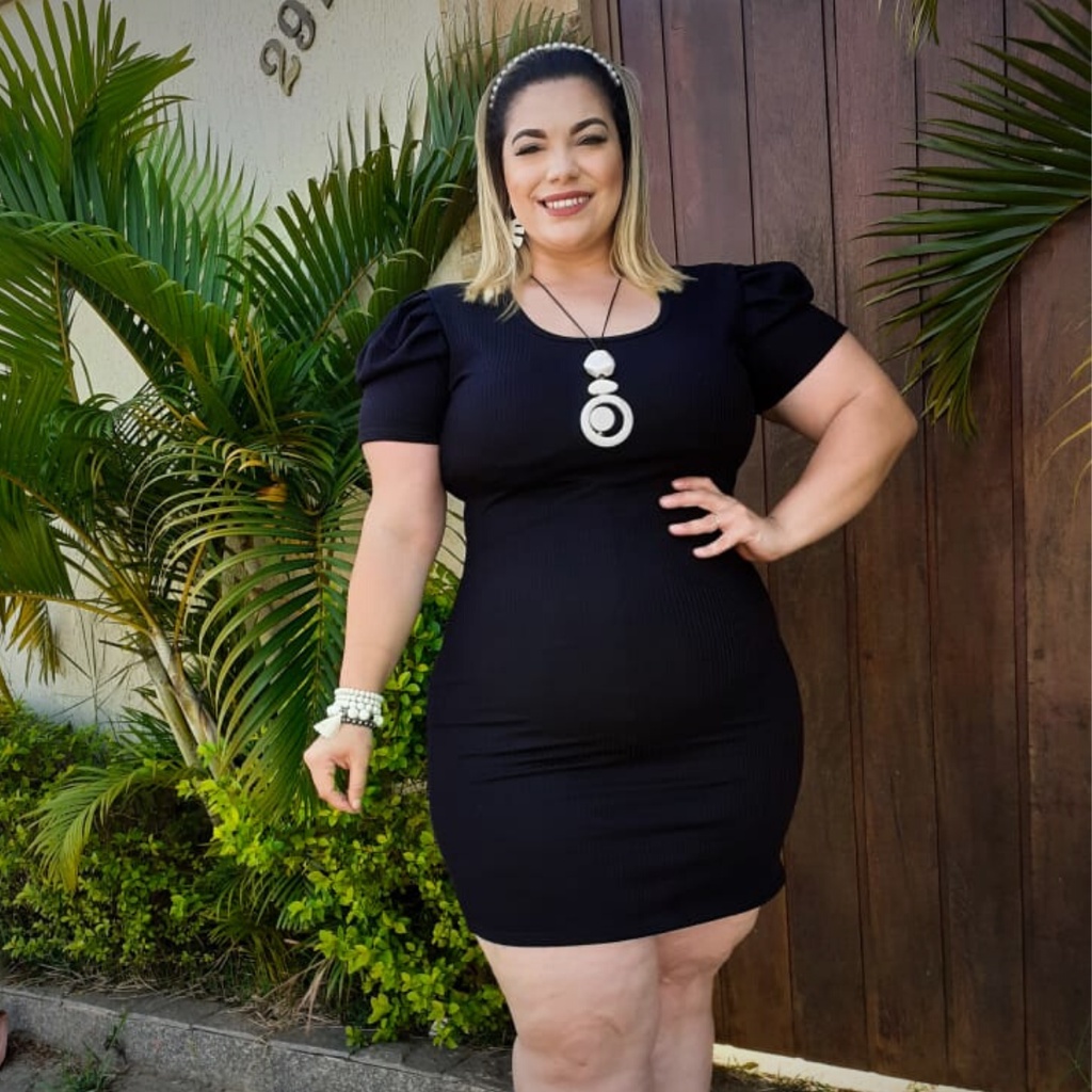 Vestido Premium Canelado Manga Princesa Bufante - Plus Size