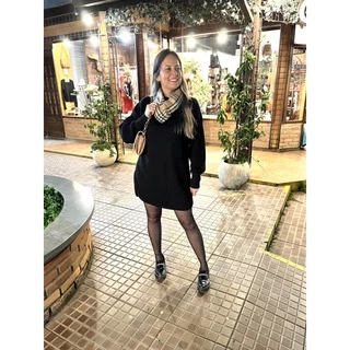 Vestido Feminino Preto Soltinho Em Tricô Gola Alta Linha Gold