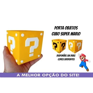 Porta Objetos Cubo Mario Amarelo Interrogação Power UP Envio Imediato Geek Presente Gamers