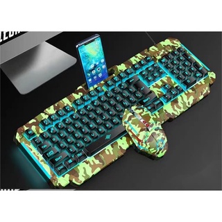 Kit Teclado e Mouse Gamer com LED Camuflado Verde Militar HK8400