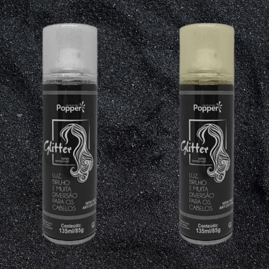 Spray Glitter Popper Prata e Dourado Cabelo Corpo e Roupa 135ml