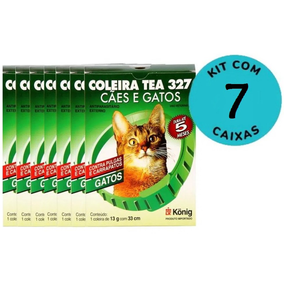 7 Coleiras TEA 327 Gatos 33cm - Contra Pulgas e Carrapatos P/ Gatos