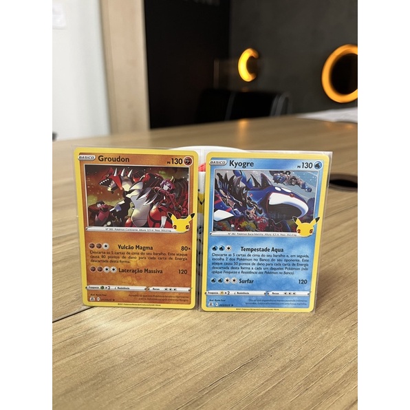 Cartas Pokemon Lendarios Kyogre e Groudon brilhantes