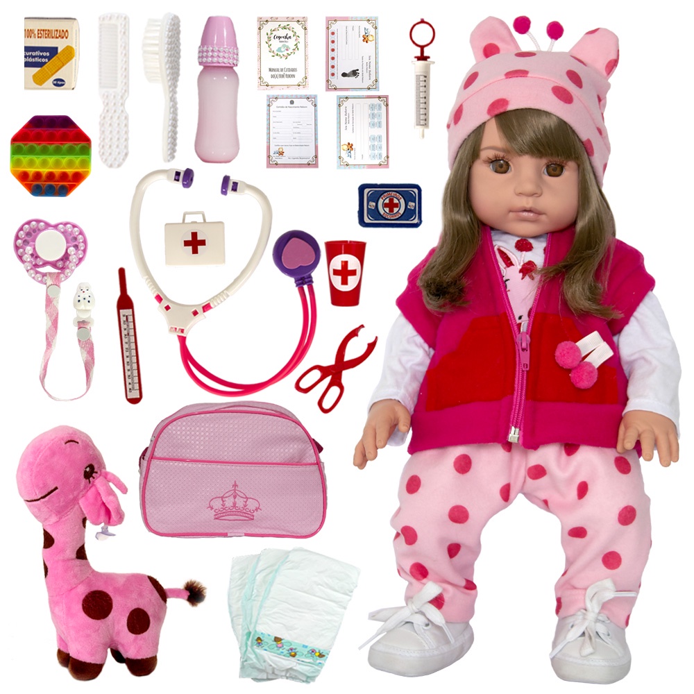 Boneca Grande Reborn Infantil Adora Castanho 100% Silicone