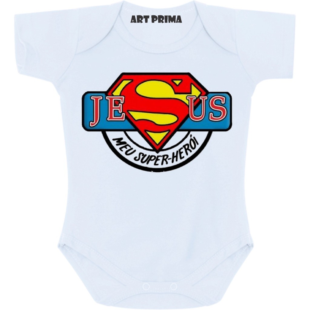 Body De Bebe Personalizado Jesus Meu Super Heroi Gospel