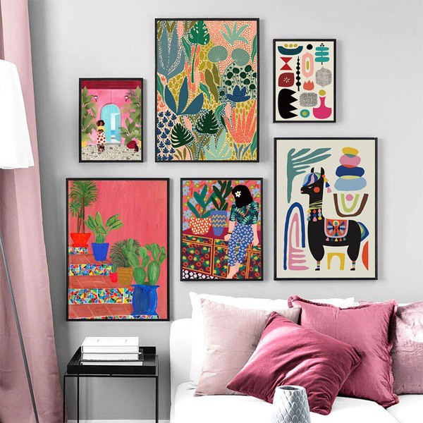 Quadro decorativo 6 peças Plantas de jardim modernas multicoloridas para sala de eWallpaper