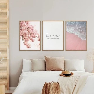 Conjunto 3 Quadros Mosaico rosa 3 Peças 30x40 Alta Qualidade Full Hd