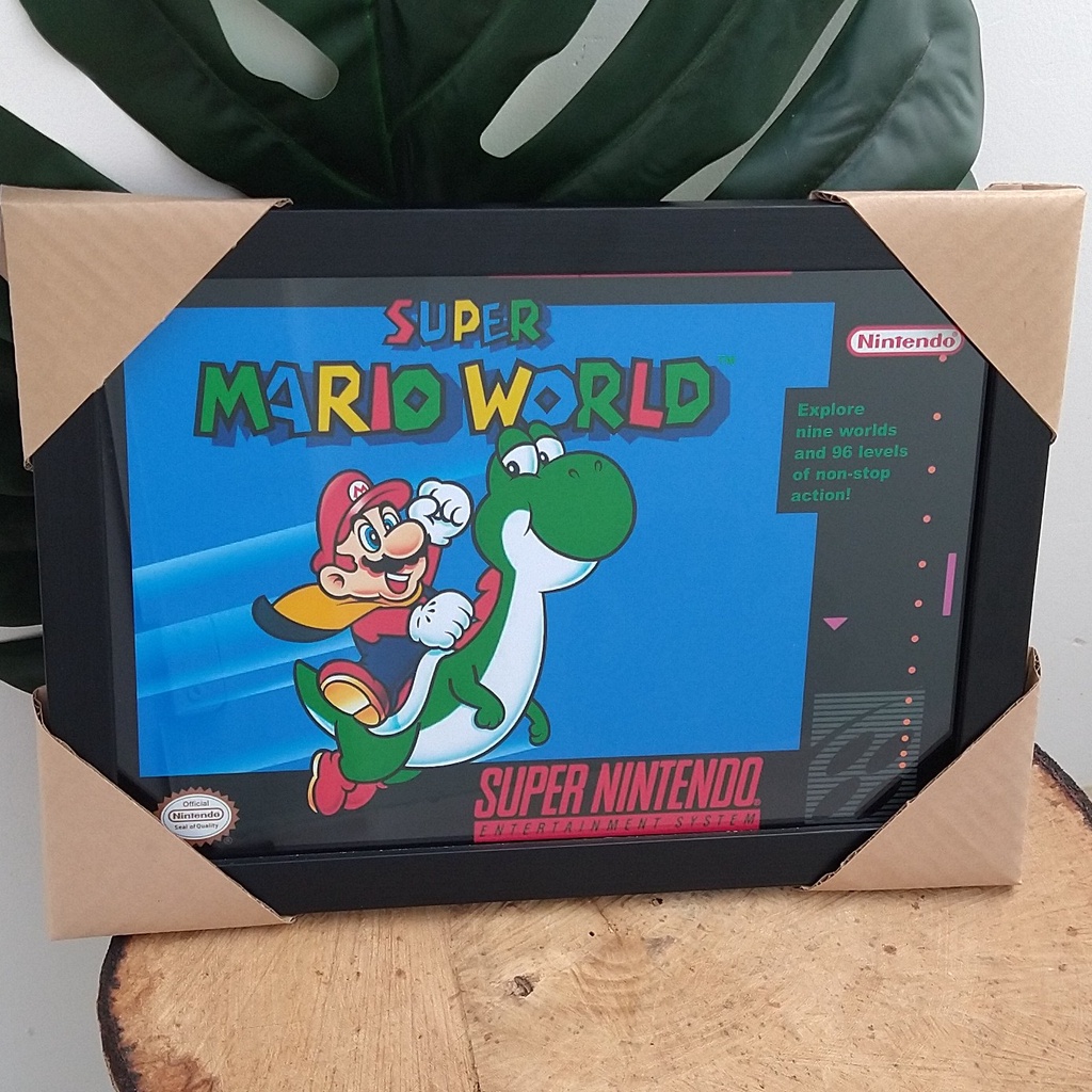 Quadro decorativo com moldura e vidro Super Mario World Super Nintendo gamer pôster geek nerd