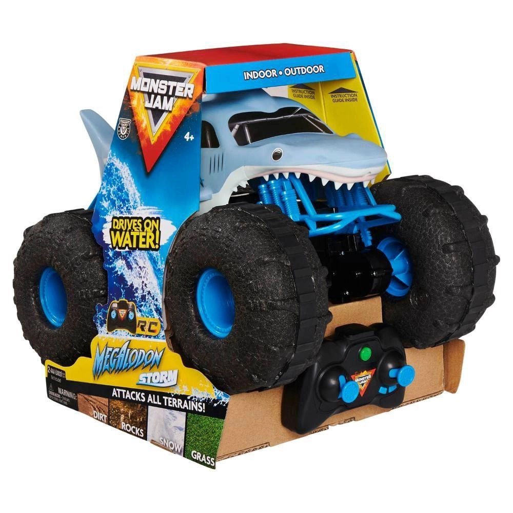 Carro de controle remoto Monster jam Megalodon anfíbio