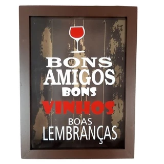 Quadro Decorativo Porta Rolhas Bons amigos e bons vinhos - sture Moveis