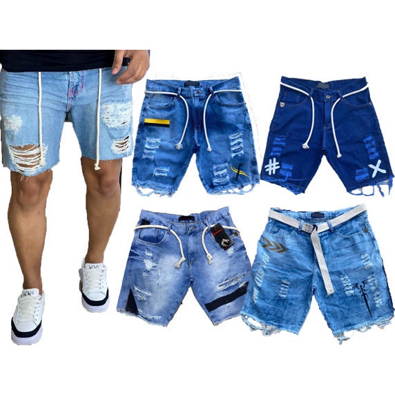 Kit 2 Bermudas Jeans Rasgadas destroyd Polo Atack Curta Com Cordão