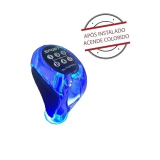 Manopla Bola De Câmbio 5 Marchas Led Azul Detalhe Em Couro