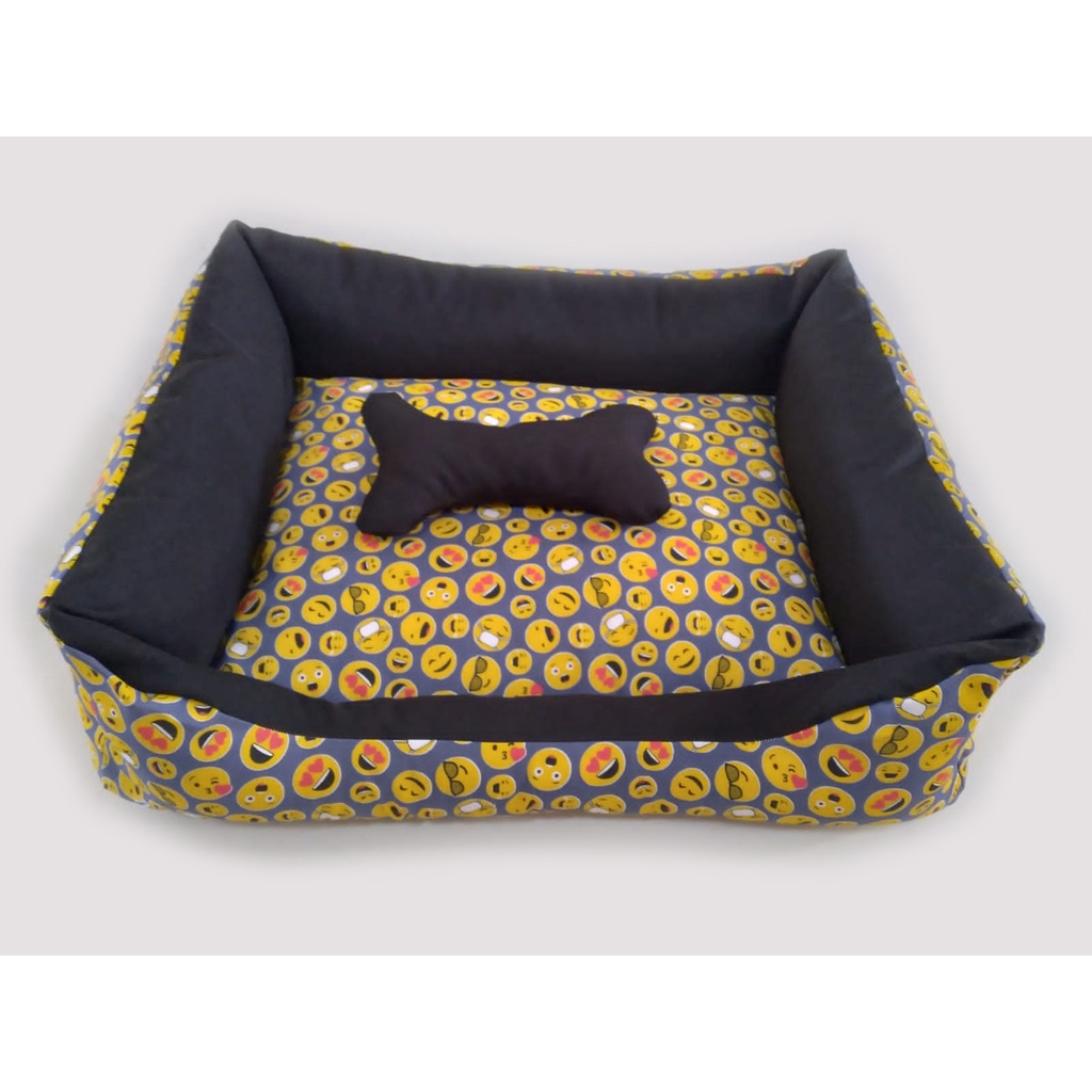 Cama Pet Estampada Emogis com Preto (50cmx60cm) (Algodão/Poliéster) -cachorro -gato