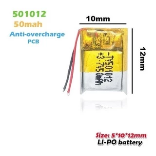 (1pc) Bateria 50 Mah 3,7v 2 Fios 5mm X 10mm X 12mm 501012