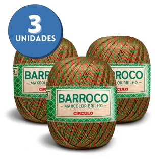 Kit 3 Barbante Barroco Maxcolor Brilho Ouro N6 Círculo - 9818 Natalina - Edição Especial Natal Vermelho e Verde Brilho Dourado - Crochê / Tricô
