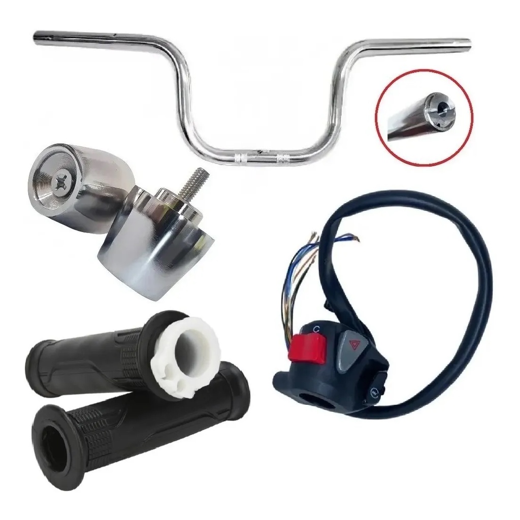 Kit Guidão Manopla Cargo C/ Roldana + Punho S/Plug Cb500x Titan 160 + Pesinho Pcx Cromado Fan