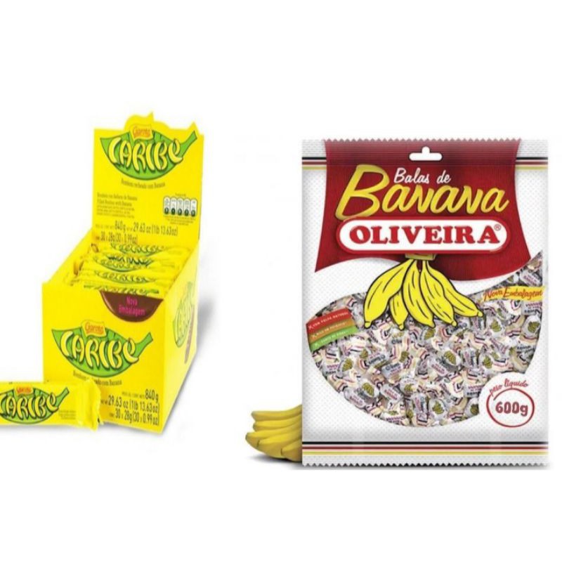 Kit Chocolate Caribe Banana Garoto c/30 +Bala de Banana Oliveira 500g Shopee Brasil