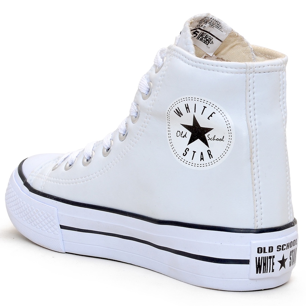 Bota Plataforma White Star Branco Couro Sola Alta
