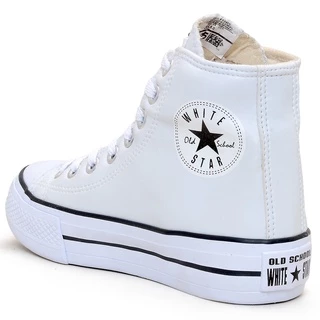 Bota Plataforma White Star Branco Couro Sola Alta