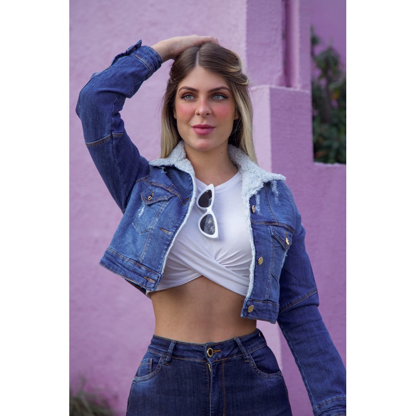 Cropped com jaqueta store jeans