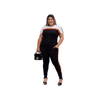 Conjunto Camiseta E Calça Jogger Plus Size P E Xg Listras Sem