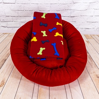 Combo Inverno 1 - Caminha Redonda Pet Vermelha + Mantinha Cobertor Pet Vermelha Osso - ENVIO IMEDIATO