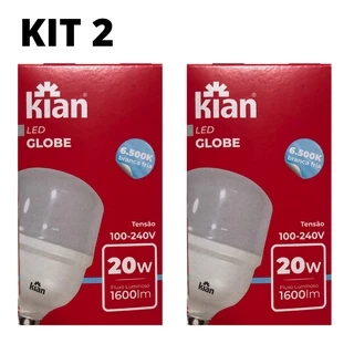 Kit 2 Lâmpadas LED Globe 20w Economica Alta Potência Luz Branca Fria 6500k