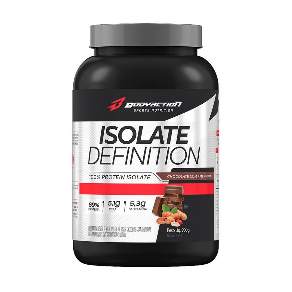 ISOLATE DEFINITION (900G) – BODY ACTION isolamento da proteína do soro do leite por fluxo cruzado (CFT – Exchange Whey Protein Isolate) e por Soy Protein Isolate (Proteína Isolada da Soja Premium), a Isolate Definition mantém a pureza da proteína BOA