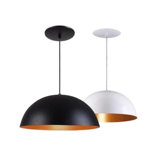 Kit 2 Pendente Meia Lua Meia Bola 50cm em Alumínio Preto Branco Cobre Luminária Lustre
