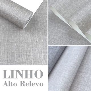 Papel de Parede Vinílico Importado Alto Relevo Linho Tom Fendi (Entre cinza e Marrom) Rolo 9,5m x 53cm + Cola Especial Grátis - Modelo 67434