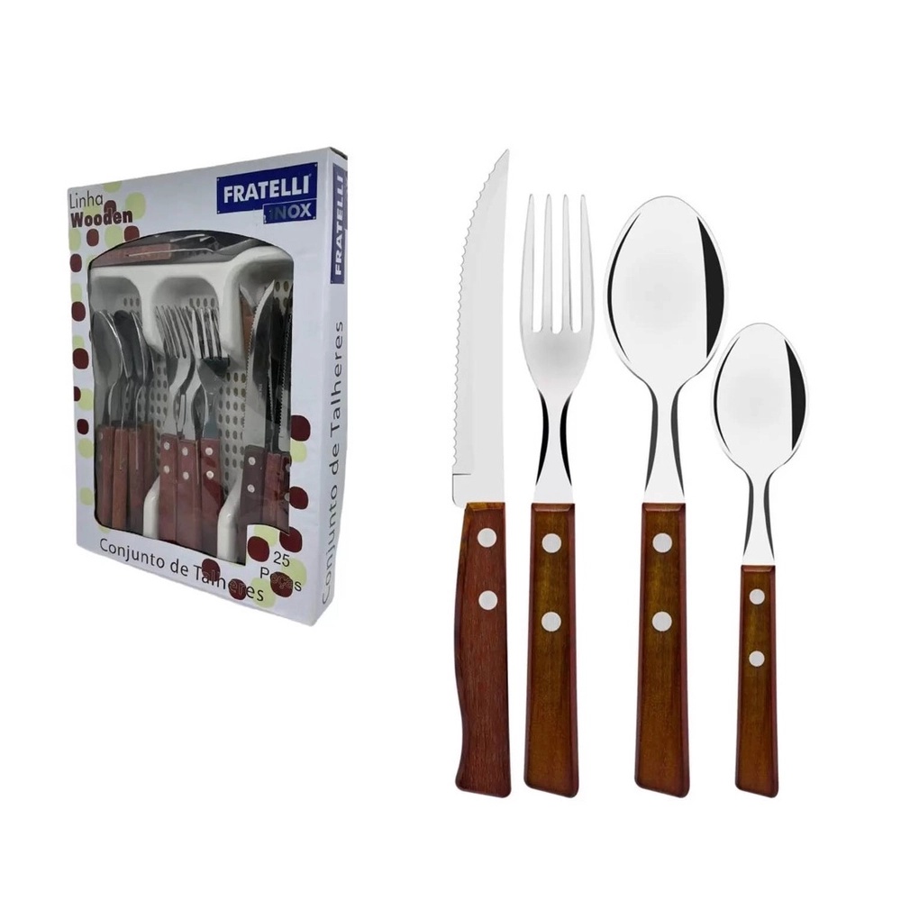 Conjunto De Garfos Inox 10 Peças Cabo de Madeira 19cm