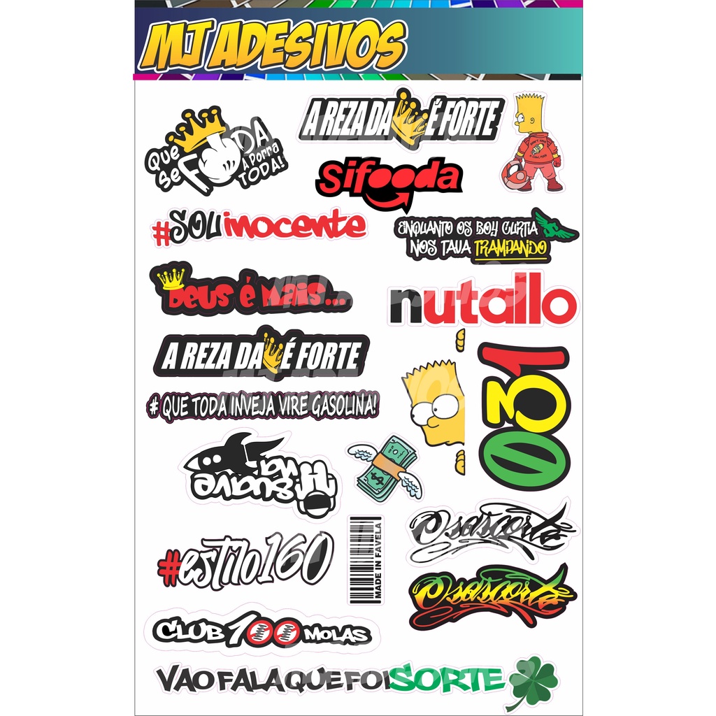 Cartela 18 de Adesivos Tuning Individual Stickers Moto Carro Bike