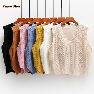 VmewSher New Spring Autumn Women Vest Knitted V-neck Pullover Fashion Loose Jumper Top Sleeveless Elegant Knitwear