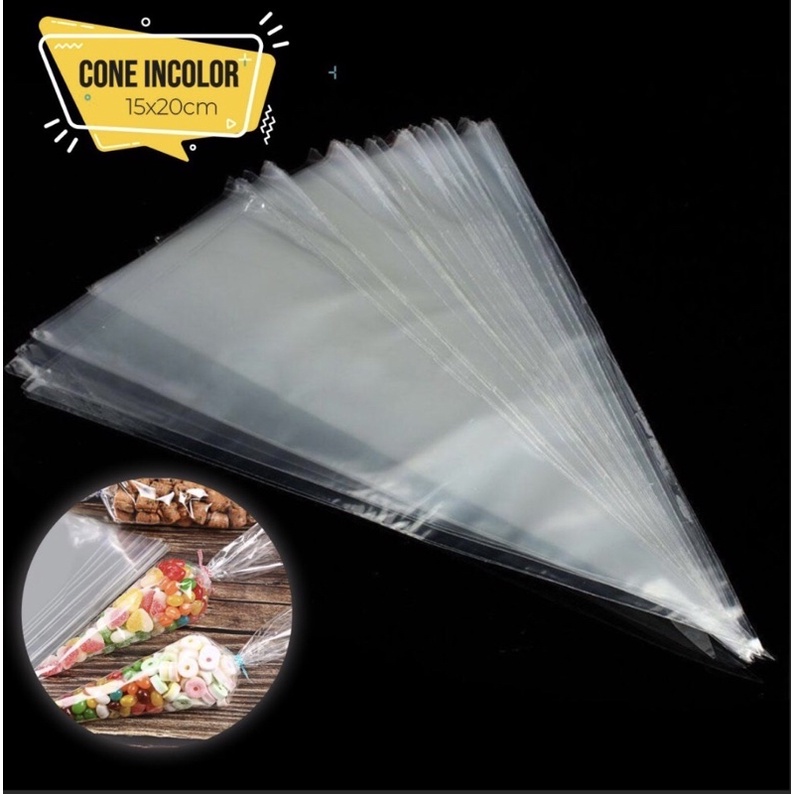 50 embalagem Sacos Plástico CONE Incolor 14x23 Doces