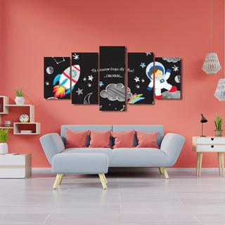 kit conjunto quadro decorativo mosaico 5 peças astronauta infantil quarto criança menino 003