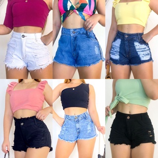 Kit Lote 5 Shorts Jeans Feminino Cintura Alta Hot Pants Destroyed Atacado Revenda
